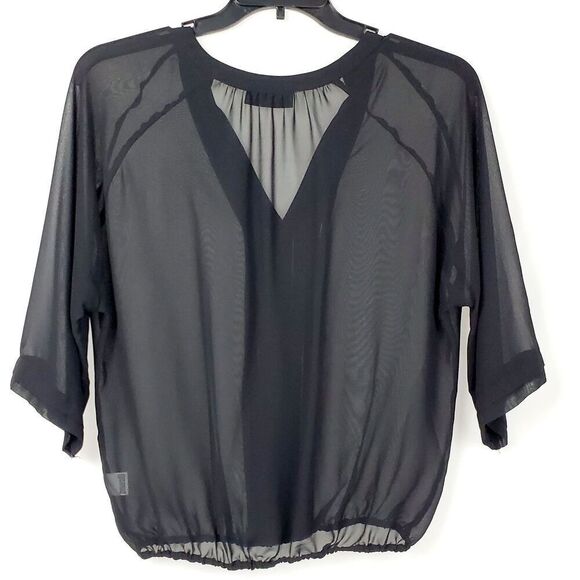 A.n.a. Womens SMALL Black SS Sheer Blouse Tunic Top - Picture 1 of 4